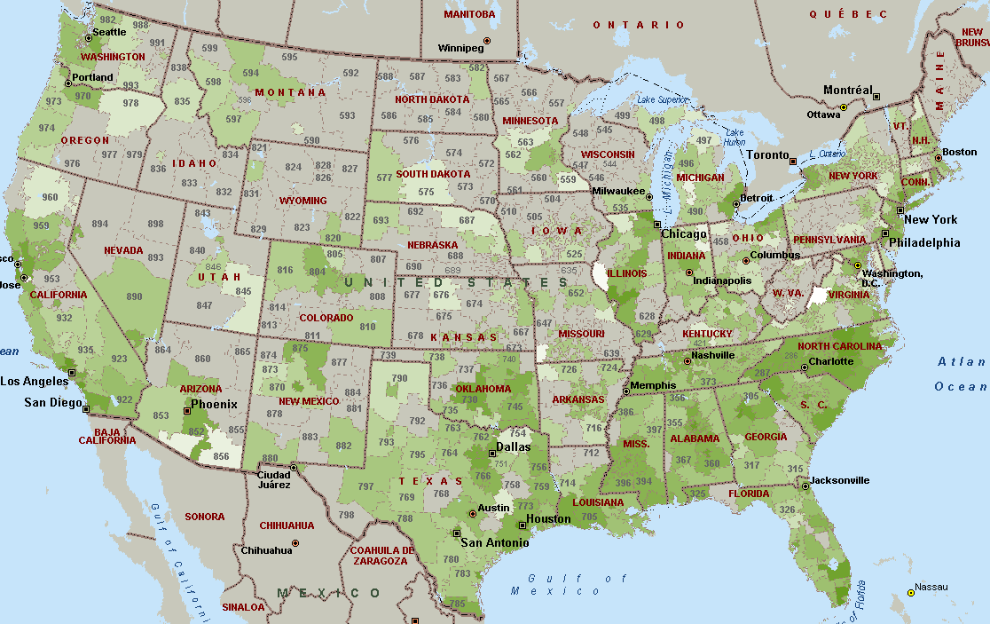 US Map with green markings